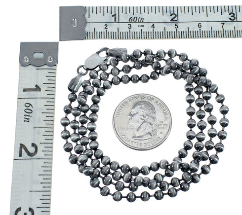 Native American Genuine Old Pawn Style Sterling Silver Bead Necklace JX128943